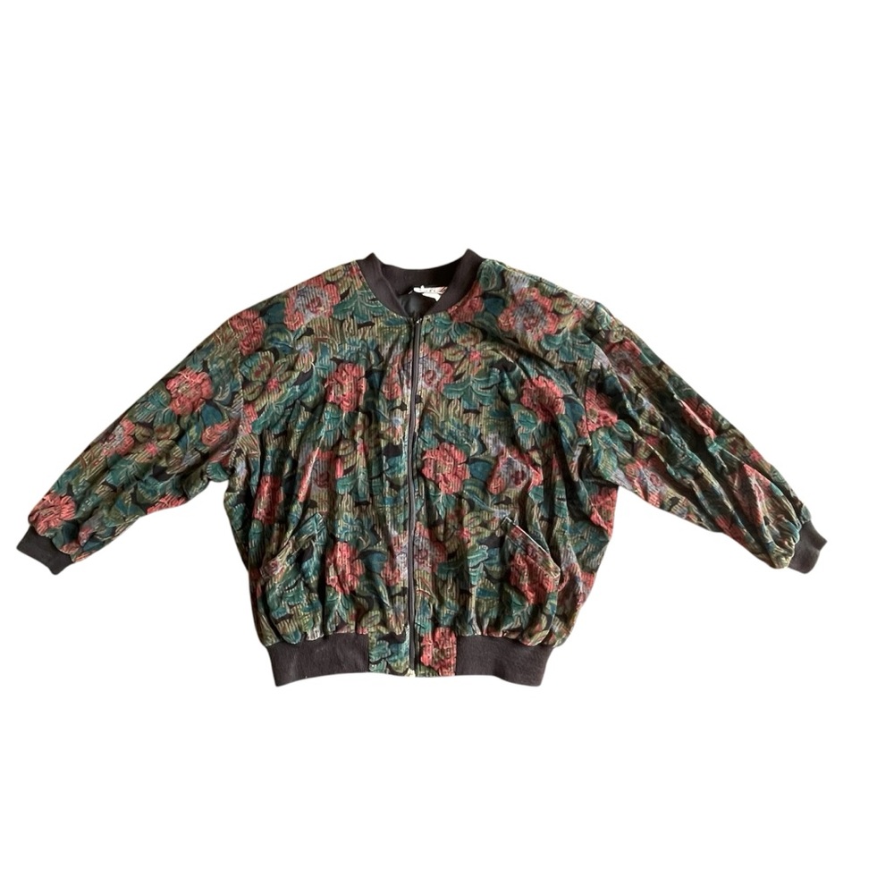 Vintage 90s Jacket AOP Flower Print Pop Art Bomber Full Zip Large 44 Corduroy